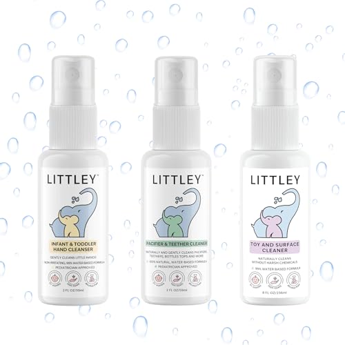 Image of Think Smarter Products Littley Baby-Safe Cleaning Trio, Hand, Pacifier & Toy Cleaners, Non-Toxic & Travel-Friendly, 2oz 3-Pack