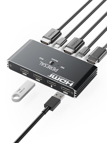 USB 3.0 KVM Switch, KVM Switch 1 Monitors 2 Computers, HDMI Switch, 4K@60Hz KVM Switches for 2 Computers Sharing 1 Monitor, 4 USB 3.0 Devices Such as Keyboard, Mouse, Printer, Scanner