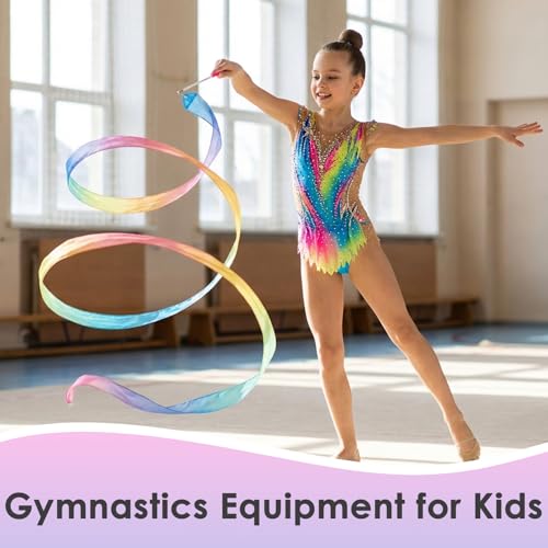 Image of YGEOMER 2Pcs 100% Pure Silk Ribbon Dancer Wand for Kids, Gymnastics Ribbon & Pastel Rainbow Streamers for Maypole Dance, Birthday Party & Easter Gift Ballerina Toys for Toddler Girls
