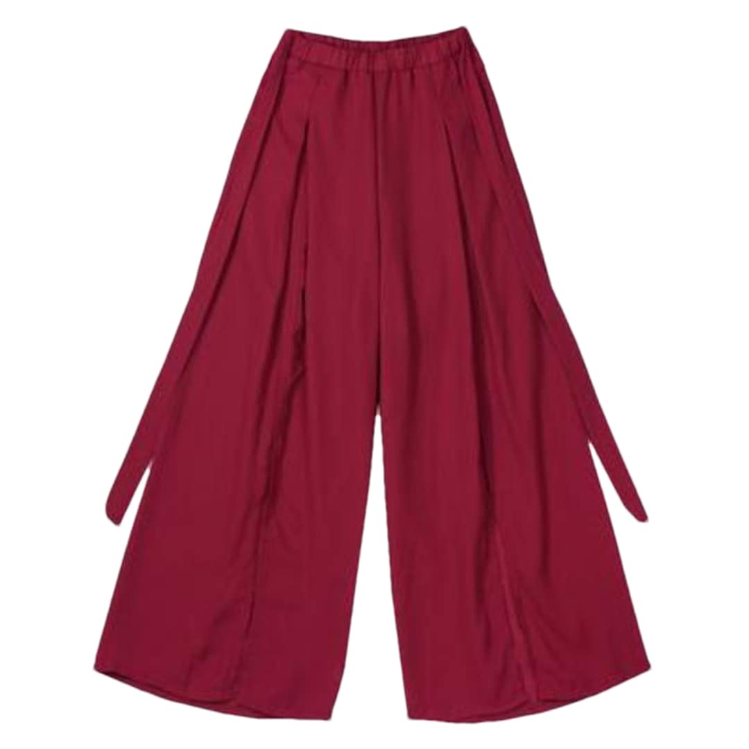 Deepsko Womens High Waist Loose Chiffon Elastic Waist Summer Wide Leg Pants
