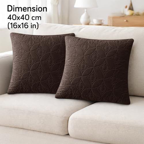 Image of HOKIPO 100% Leakproof Quilted Cushion Cover for Sofa 16x16 Inches, Set of 2, Espresso Brown (AR-6280-DBR*2)