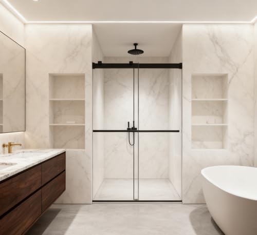 KNTBNH 46&ndash;48 x 76 Inch Frameless Double Sliding Shower Door, 5/16&rdquo; (8mm) SGCC Certified Tempered...