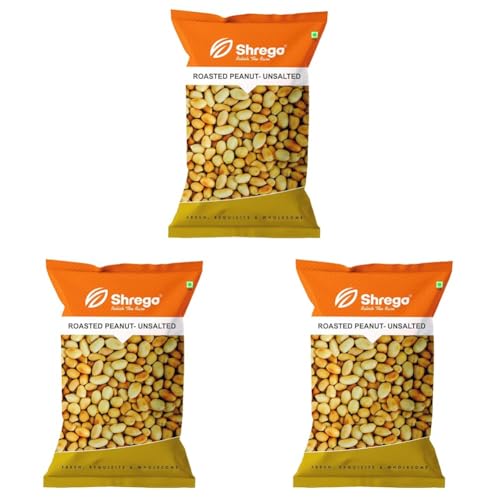 Image of SHREGO Roasted Unsalted Peanuts, Vacuum Packed 1Kg [HoReCa Value Pack | Grade A Peanuts | Roasted NOT Fried | Rich in Protein & Fibre | Groundnut | Healthy Snack | Singdana | Skin Removed | Fresh | No Artificial Flavour ] (UNSALTED, 1 KG)