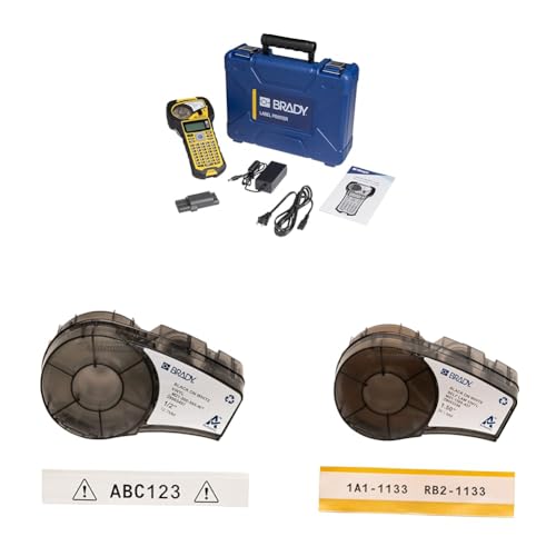 Image of Brady M210 Portable Label Printer Kit (M210-KIT), Yellow /Black & Authentic (M21-500-595-WT) All-Weather Vinyl Label & Authentic (M21-1500-427) Self-Laminating Wire Wrap