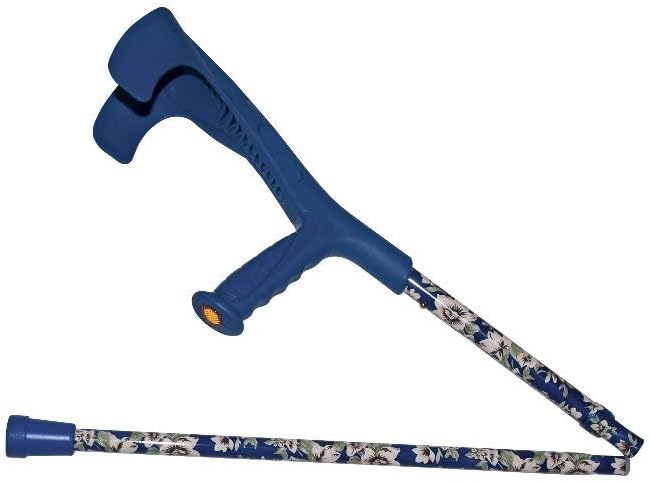 Folding Funkrutch Blue with Floral Design - Elbow Crutches Coloured - Folding Comfort Crutches - Underarm Crutches Adults - One Crutch Only, Not a Pair