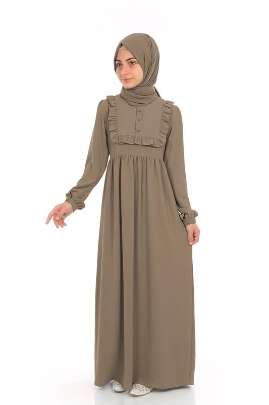 Muslim Closet® Abaya for Young Girls Age Below 14 Years | Kids Abaya with Ruffled Design over chest | Baby Girl Burqa Design (MC-KRFL001)
