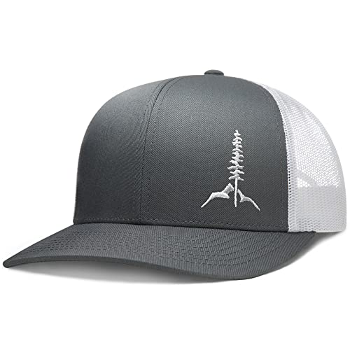 LARIX GEAR Trucker Hat Mountain Tree Gray White - Mens Trucker Hats for Men Hats and Caps