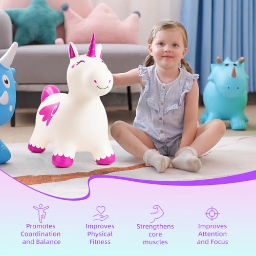 Image of EVERICH TOY Bouncy Unicorn Hopping, Animal Hopper Toy /Gift for Toddler 18M+ | Inflatable Horse Hopping Toy for Boys Girls, Indoor Outdoor Unicorn Toy for 2 Year Old Kids, Gift for 2 3 4 5 6 Yrs W / Pump