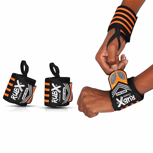 Image of RUBX Premium Wrist Wraps for Gym Workout - Adjustable Wrist Support Straps for Weightlifting, CrossFit, Powerlifting, Training - Men & Women Gym Accessories with Thumb Loop (Orange)