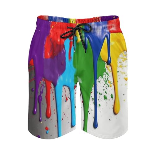 Mens Swim Trunks with Mesh Lining Paint Splatter Backdrop Beach Shorts Quick Dry Drawstring Board Shorts with Pocket
