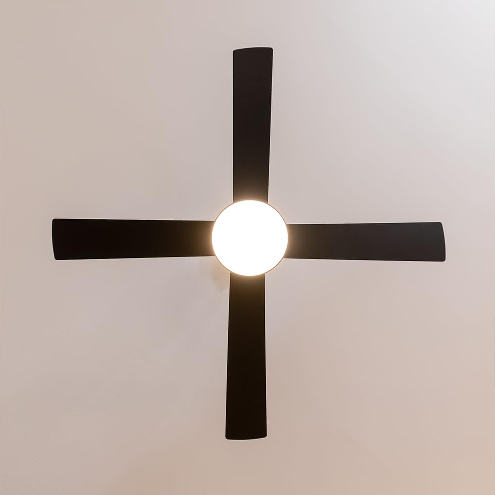 Cecotec Ventilador de Techo con Mando a Distancia, Temporizador y Luz LED Ventilador de techo EnergySilence Aero 5200 Line. 60 W, Motor de Cobre, 52", 4 Aspas, 3 Velocidades, Función Invierno (Negro)