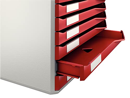 Cajonera Leitz 52810028 con 10 bandejas para organizar documentos en gris y burdeos 4