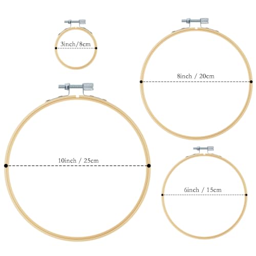 Image of 4 Pieces Embroidery Hoops, Bamboo Frame Circle Cross Stitch Hoop Ring