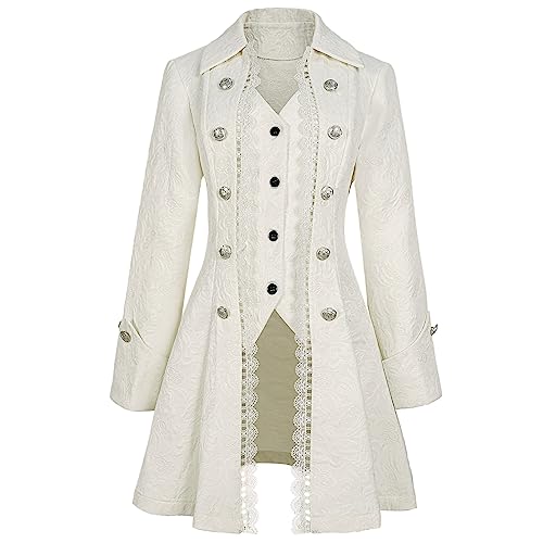 Bvfjqup Womens Steampunk Thin Jacket Gothic Victorian Mid-Century Vintage Lace-Trimmed Jacket.(Z3007WH S) White