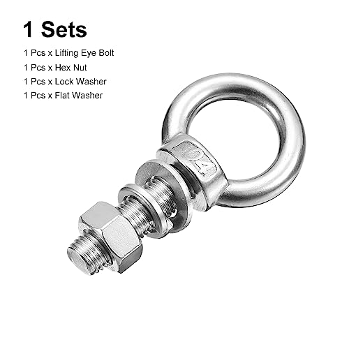 Image of uxcell Lifting Eye Bolt, 1 Set M14x50mm Eye Bolt with Nut Washer 304 Stainless Steel Shoulder Lifting Ring Eye Bolt for Hanging Item