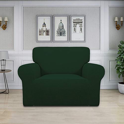 Image of Easy-Going Stretch Oversized Chair Sofa Slipcover 1-Piece Couch Sofa Cover Furniture Protector Soft with Elastic Bottom for Kids Spandex Jacquard Fabric Small Checks Dark Green