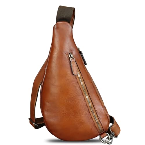 Image of Genuine Leather Sling Bag for Men and Women Vintage Real Leather Crossbody Chest Bags Backpack Purse for Travel Hiking
