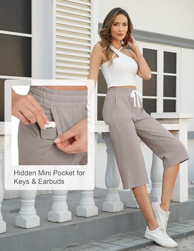 Image of SPECIALMAGIC Women Capri Pants Cotton Yoga Wide Leg Pajama Pants Capris Sweatpants Sports