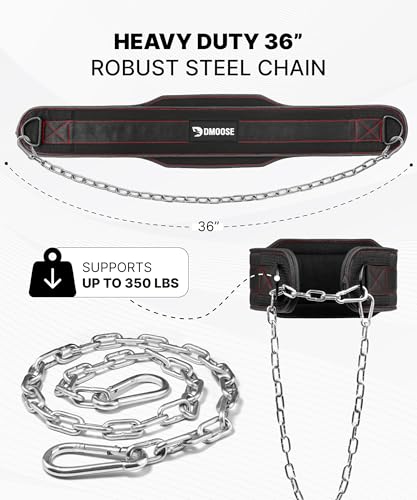 DMoose Dip Belt for Weightlifting, Weight Belt with Chain for Pullup, Gym Lifting Belt for Powerlifting, Squat, Bodybuilding, Heavy Duty Steel, Workout Belt with Comfortable Neoprene Support - Image 4