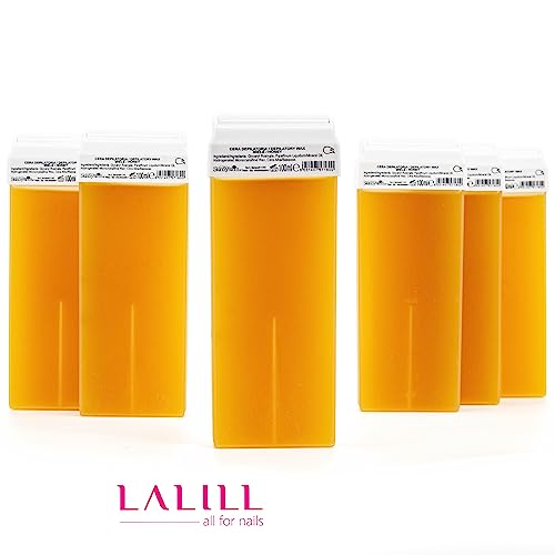 LALILL Honig Wachspatronen 100ml x 6 - Roll on Wax - Wirksames Enthaarungswachs - Warm- Wachspatrone mit natürlichen Zutaten, Depilation, Körper, Gesicht, Beine, Roller, breit