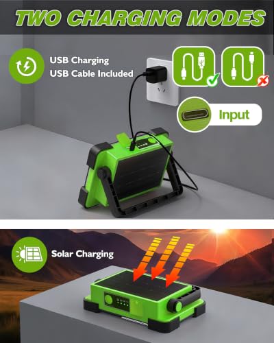 Image of Solar Rechargeable Work Light, 144 LED 10000LM Led Work Light with 4 Modes | Portable Flood Light with Stand, IP66 Waterproof Outdoor Working Light for Emergency Mechanic Camping Repair