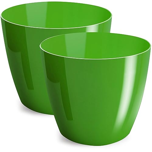 PECZEKO Macetas Brillantes Macetas Decorativas Hierbas Macetas Redondas de plástico duraderas y Ligeras para salón, Comedor, Cocina, terraza, balcón Juego de 2 Piezas (Verde, diámetro 10 cm)