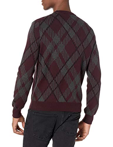 Perry Ellis Men's Long Sleeve Cotton Ao Plaid CRW Sweater, Port, XX Large2