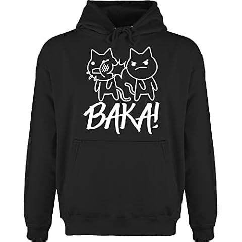 Hoodie Herren Pullover Männer - Anime Merch Manga Deko - Baka! mit Katzen - weiß - 5XL - Schwarz - kapuzenpullover dumme sachen hoodies man fans pulli langarm fun-kapuzenpullover hoodys Cover