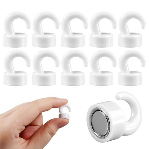 NogmeTaa mini Magnete stark mit Haken für Büro Klassenzimmer Kreuzfahrtschiff und Küche niedliche neodym magnethaken für Kühlschrank 10 Stück pro Packung (weiß)