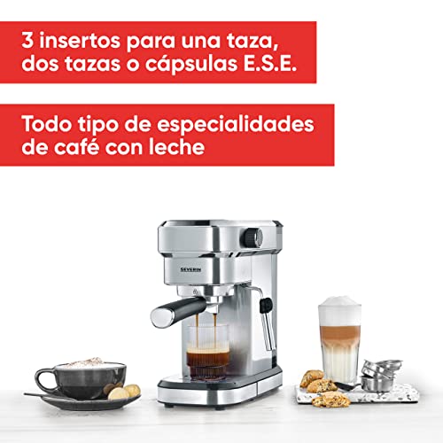 SEVERIN Cafetera de expreso Espresa, cafetera tradicional de filtro con 3 insertos, cafetera express con espumador para cafés especiales, acero inoxidable cepillado/negro, KA 5994 - Imagen 3