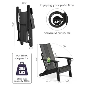 Folding Adirondack Chairs, All-Weather Resistant HDPE Patio Firepit Chairs, Sturdy Outside Chairs with Cup Holder, Pre-Installed Lawn Chairs Load Capacity 385lb for Backyard, Black Folding Adirondack Chairs All Weather Resistant HDPE Patio Firepit Chairs Sturdy Outside Chairs with Cup Holder Pre Installed Lawn Chairs Load Capacity 385lb for Backyard Black
