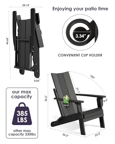 Folding-Adirondack-Chairs-All-Weather-Resistant-HDPE-Patio-Firepit-Chairs-Sturdy-Outside-Chairs-with-Cup-Holder-Pre-Installed-Lawn-Chairs-Load-Capacity-385lb-for-Backyard-Black Folding Adirondack Chairs All Weather Resistant HDPE Patio Firepit Chairs Sturdy Outside Chairs with Cup Holder Pre Installed Lawn Chairs Load Capacity 385lb for Backyard Black