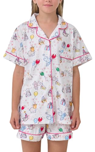 Girls Summer Outfit,Kids 2 Piece Button Down Monkey Loungewear Beach Shorts Set Preppy Animals Lounge Pjs