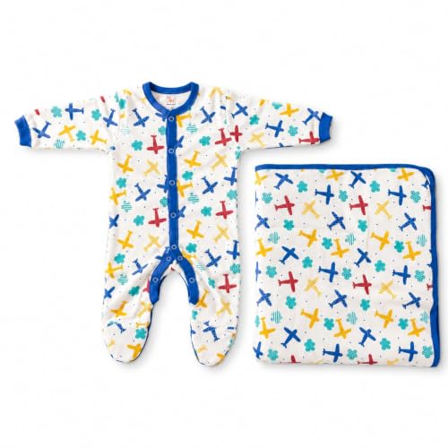 Image of TinyLane - Curated for you! Newborn Baby Gift Set, 100% Cotton, Rompers and Double Layer Blanket, New Born Baby Clothes 0-6 Months