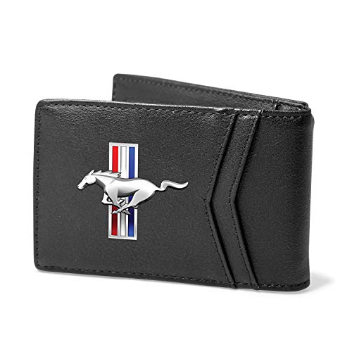 Compatible with - Ford Mustang Tri-Bar Logo Black PU Leather Slim RFID Resistant Bi-fold Men Wallet