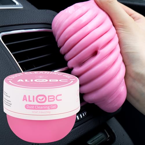 ALIOBC Gel de limpieza universal para coche, 250 g, limpiador de salpicadero interior de coche, limpiador de teclado sin agua, limpieza de polvo de laptop en contenedores (rosa)