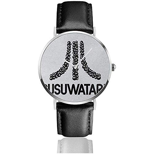 Unisex Susuwatari Spielekonsole Atari Logo Uhren Quarz Lederuhr mit schwarzem Lederband
