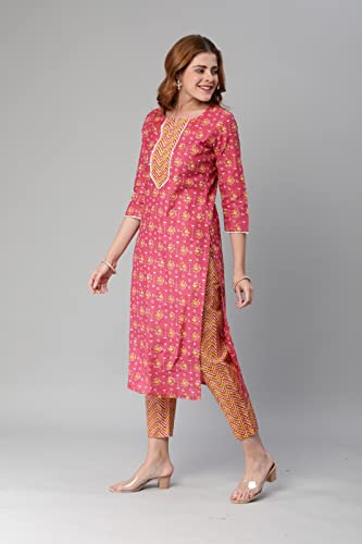 Image of GoSriKi Women's Cotton Blend Printed Straight Kurta With Pant