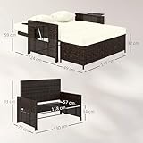 Outsunny Polyrattan Lounge-Sofa Gartensofa Gartenliege 2-Sitzer mit Kissen Hocker Braun - 3