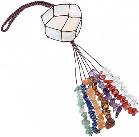 KYEYGWO Opal 7 Chakra Crystal Stone Heart Hanging Ornament, Reiki Healing Love Crystal Hanging Gemstone Heart Shaped Wall Hanging Window Decoration for Home Car Wedding