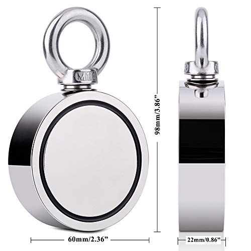 image for EVISWIY Fishing Magnets Double Sided 660LBS with Rope 65FT Carabiner G