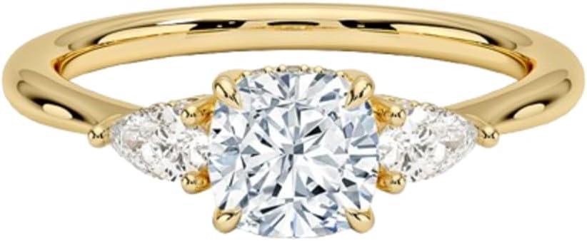 1–5 Ct Cushion Cut Lab Grown Diamond Ring VVS2 10K 14K 18K Solid Gold Lab Grown Diamond Engagement Ring Petite Opera 3Stone Wedding Bridal Anniversary Ring Valentine Gift for Women(IGI Certified)