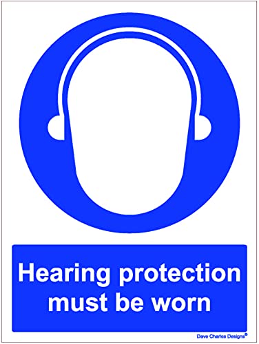 Hearing Ear Protection Must be Worn Sign - Self Adhesive Vinyl Sticker A5 150mm x 200mm The clearest Health and safety signs