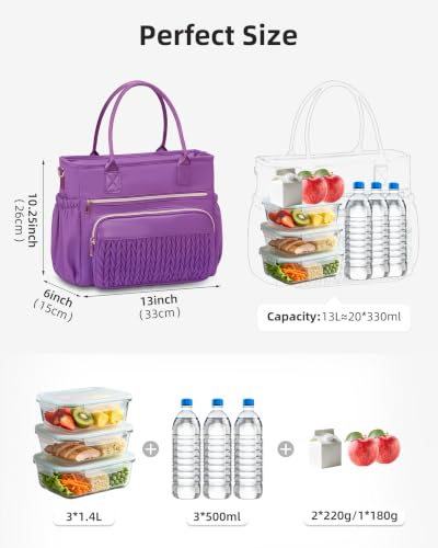 Lunch Bag Women Large Insulated purple Tote Lunch Bag for Work 5 Pockets — view 2