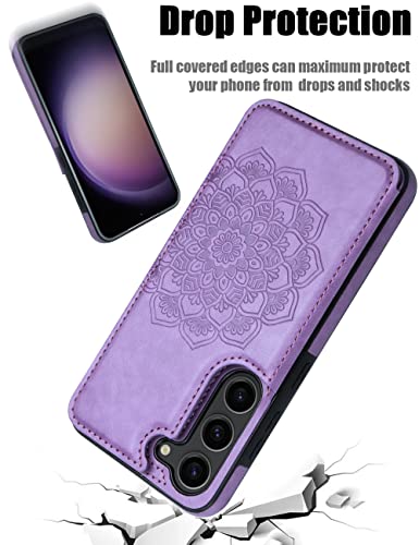 Mmhuo For Samsung S23 Plus Case With Card Holder,Flower Magnetic Back Flip Case For Samsung Galaxy S23 Plus Wallet Case For Women,Protective Case Phone Case For Samsung Galaxy S23 Plus 5G,Purple #TOP5
