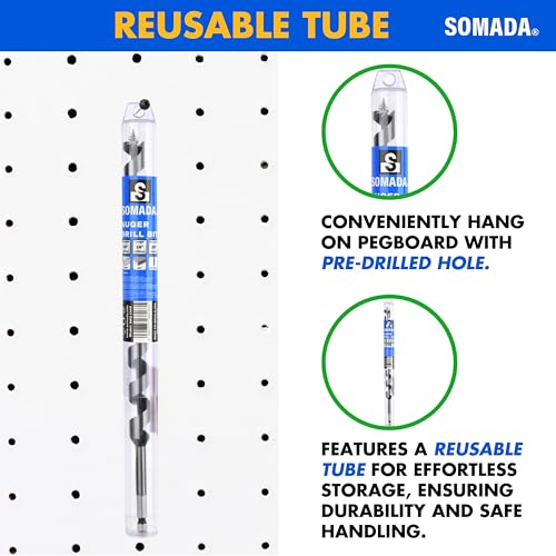 SOMADA 3/4-Inch x 14-Inch Auger Drill Bit for Wood, Hex Shank 3/8-Inch One Piece, Ship Auger Long Drill Bit for Soft and Hard Wood, Plastic, Drywall and Composite Materials by SOMADA - Image 6