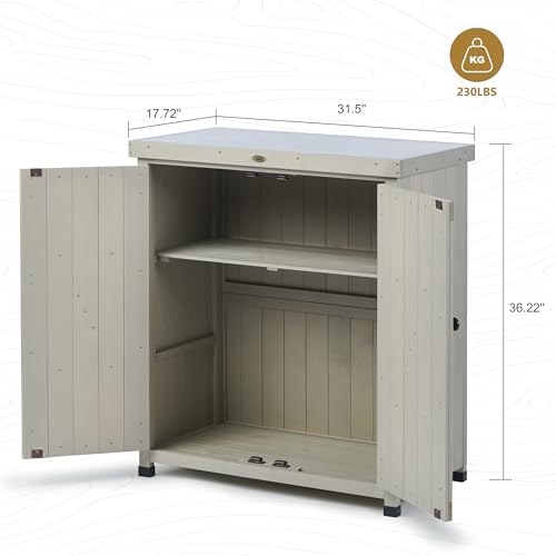 HABAU Outdoor Patio Storage Cabinet with Shelves & Metal-Tabletop, Garden Potting Bench Table, Wooden Planting Work Station