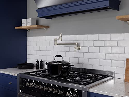 Anzzi Wall Mount Pot Filler Faucet, Double Joint Swing Arms, Single Hole, Solid Brass Interior, Stainless Steel Finish, Brushed Nickel, 2 Handle (Kf-Az259Bn) #TOP1