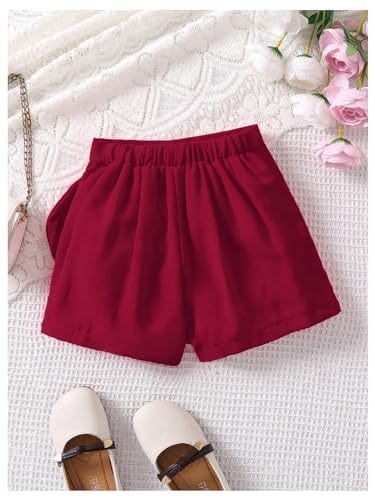 Image of BEAUDRM Girl's Elastic Waist Bow Front Trousers Split Straight Leg Cute Skort Burgundy 7Y