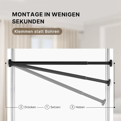 MEISENBERG Schwarz Teleskopstange Gardinenstange - Duschstange, Spannstange - 1Stück (70-120cm)